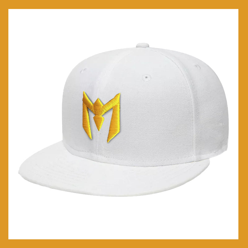 GORRA PLANA BLANCA CON BORDADO AMARILLO
