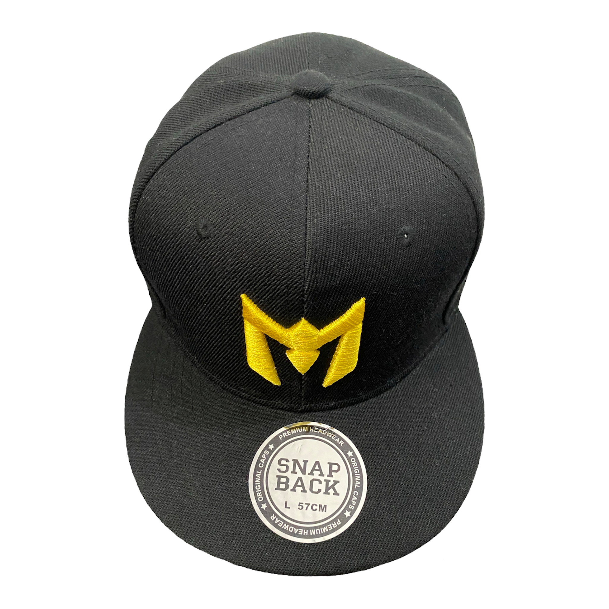 GORRA PLANA NEGRA CON BORDADO AMARILLO